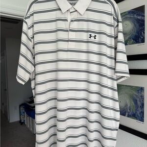 Under Armour Men's Polo Shirt - Gray and White Stripes